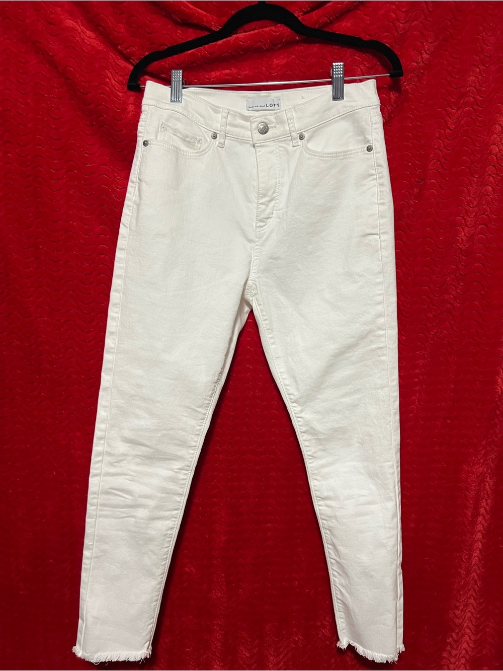 LOFT White Frayed Hem Ankle Jeans